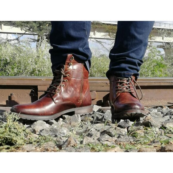 Aston Grey Rockcastle 2 Brown Leather Lace-up Buckle Combat Moto Boots Men's 13 - Picture 2 of 11